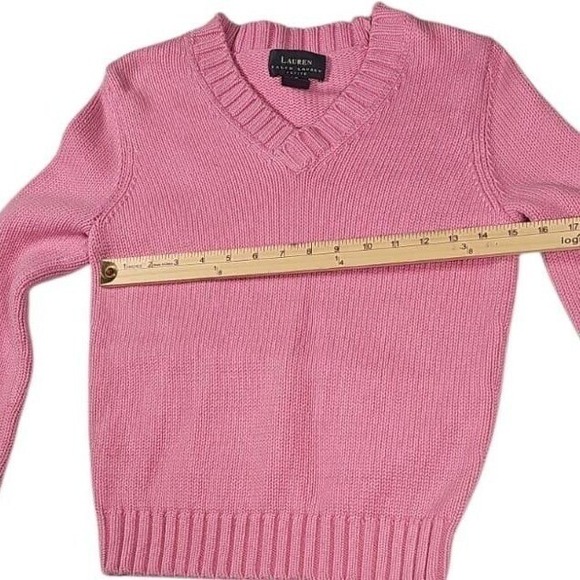 Lauren Ralph Lauren Cotton Knit V-Neck Sweater Pink Petite Size P/P - Picture 7 of 9